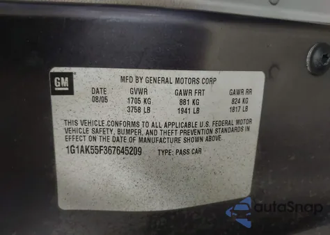 2006 Chevrolet Cobalt Ls from USA, damaged, VIN 1G1AK55F367645209